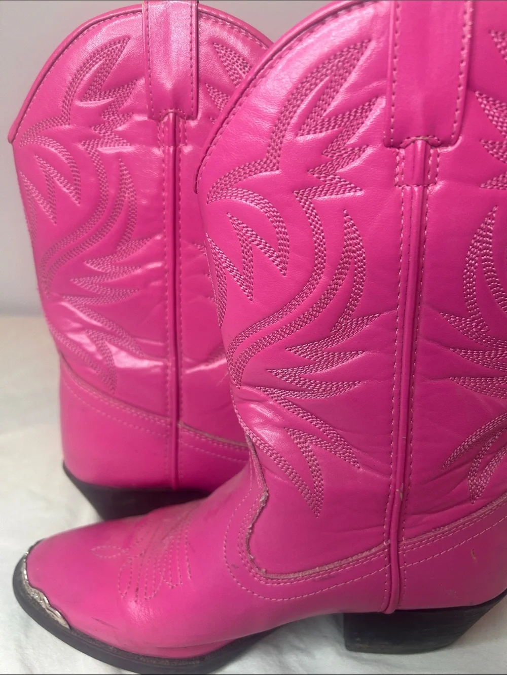 Pink Western Cowboy Boots with Silver Toe Detail